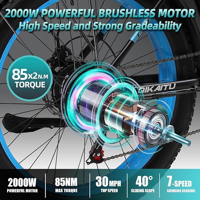 Q7 Peak 3000W Dual Motor Electric Bike - 60-Mile 48V 23Ah UL Certified eBike, 31MPH Fat Tire eBicycle with 5 Riding Modes, Hydraulic Brakes & LCD Display for Mountain/Snow/City