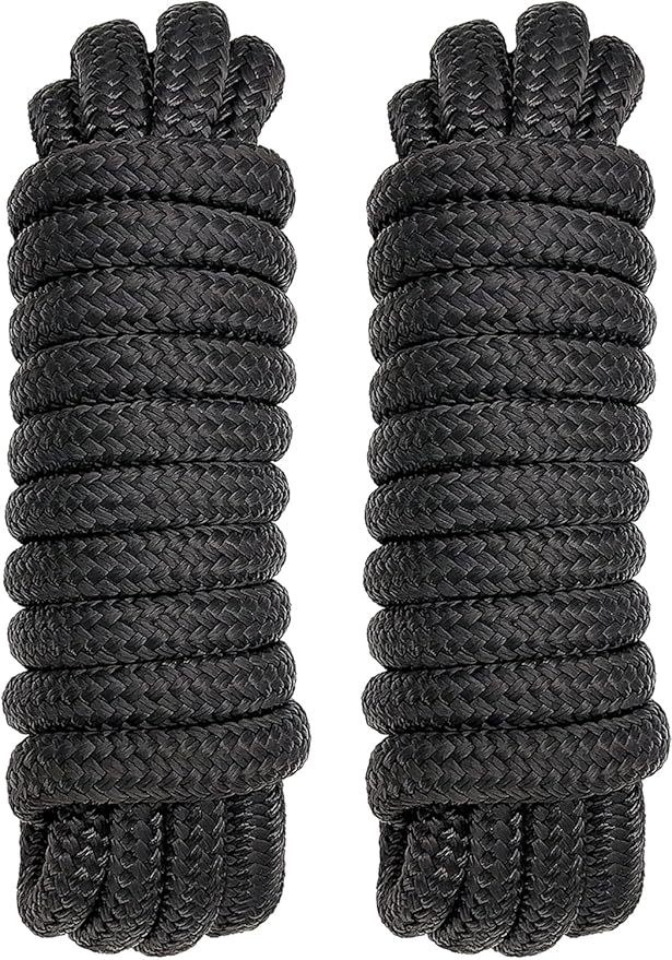 2 Pack 5/8" x 30' Dock Lines - Marine Grade Nylon Boat Rope with 15" Loop for Docking and Mooring - Double Braided Boat Lines, High Strength, Easy Handling, Fray Resistant - Black