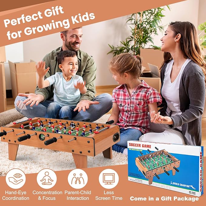 GYMAX Foosball Table, 27" Table Top Foosball with 2 Footballs, Mini Foosball Table for Kids, Game Room, Family Night, Wooden