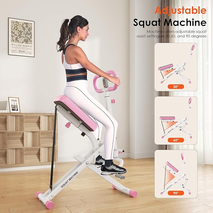 SogesHome Squat Machine Rowing Machines for Home Foldable, Fitness Rowing Machine Row and Ride Squat Machine with Adjustable 2 Resistance Bands for Workout Exercise, 330 lbs Weight Capacity