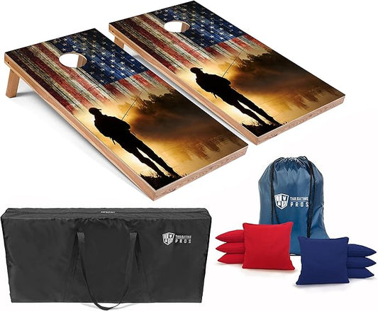Tailgating Pros Cornhole Board Set w/Bean Bags and Carrying Case - 4'x2' Corn Hole Toss - Tournament and Lightweight Options - Optional LED Lights