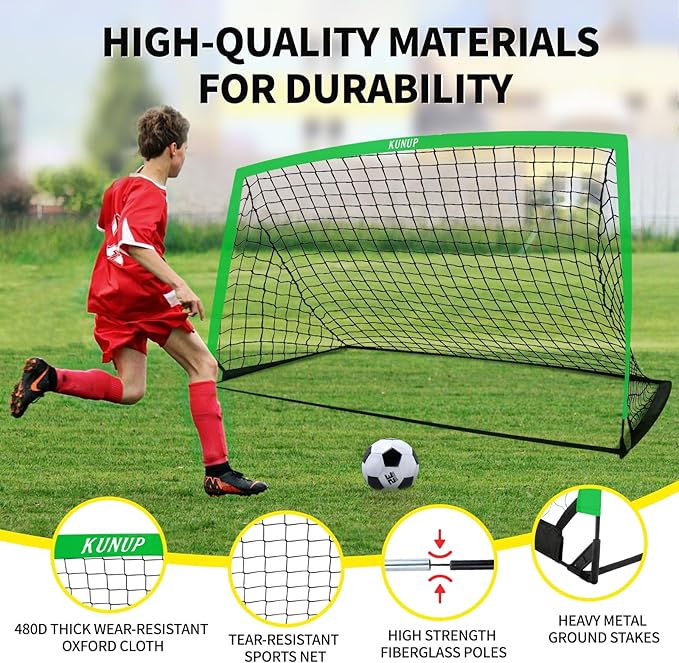 2 Pack Kids Soccer Goal for Backyard Set 9x5FT Portable Pop Up Soccer Net Training Equipment with Soccer Ball, Training Dice Mat, Cones and Carry Bag for Youth Toddler Teams Indoor Outdoor Sport Game