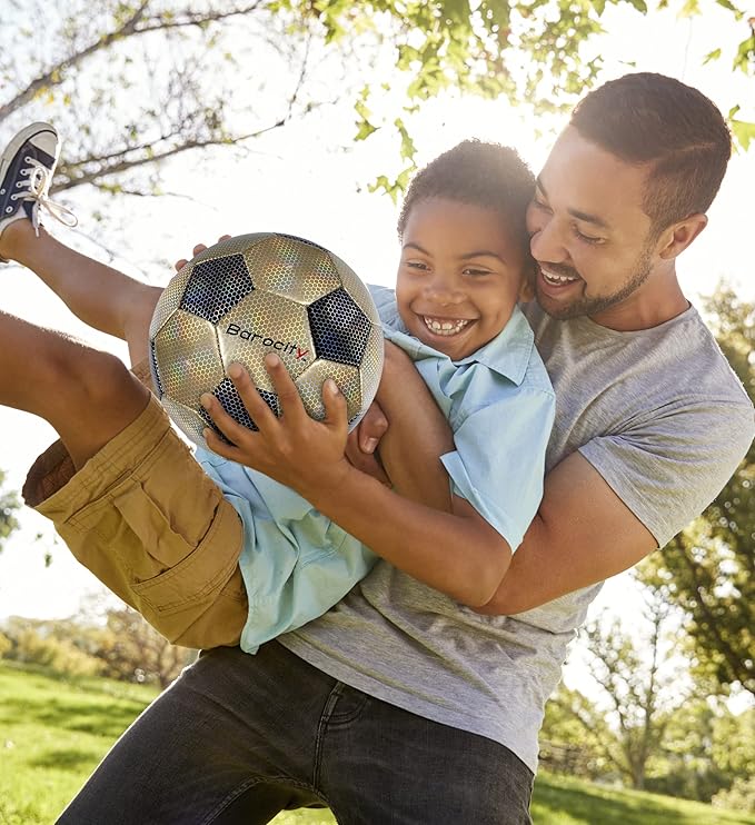 Soccer Ball - Premium Boy and Girl Official Match Ball with Cool Reflective Iridescent Rainbow Hex Pattern, Durable, Indoor, Outdoor, Training, Practice, Playtime and Games