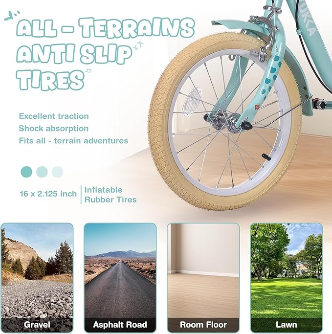 Kids Bike 16 inch Boys Girls Ages 4-7 Years Old Cruiser Bicycle with Woven Basket Single Speed for Youth Caliper Brake Band Brake Rear Rack Included Multiple Colors