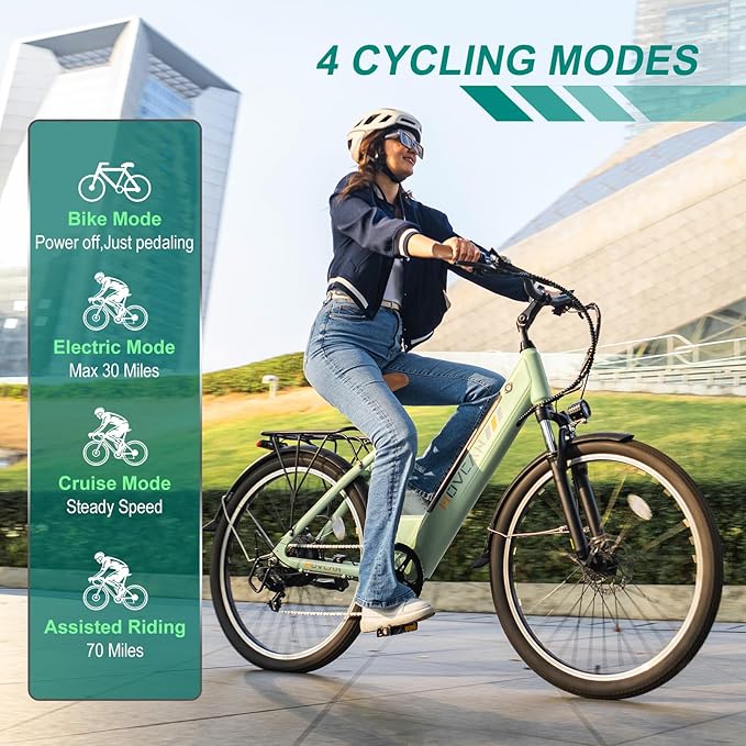 V80 Electric Bike, 1000W Motor 28MPH Ebike, 48V 13Ah Removeable Battery, 26'' City Cruiser Adult Electric Bicycles up to 70 Miles