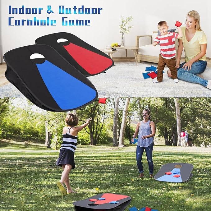 Portable PVC Framed Cornhole Game Set with 2 Collapsible Cornhole Boards, 8 Bean Bags and Carrying Case, Waterproof Mini Cornhole Set, Outdoor Indoor Yard Toss Games Rainbow Design (3 x 2-feet)