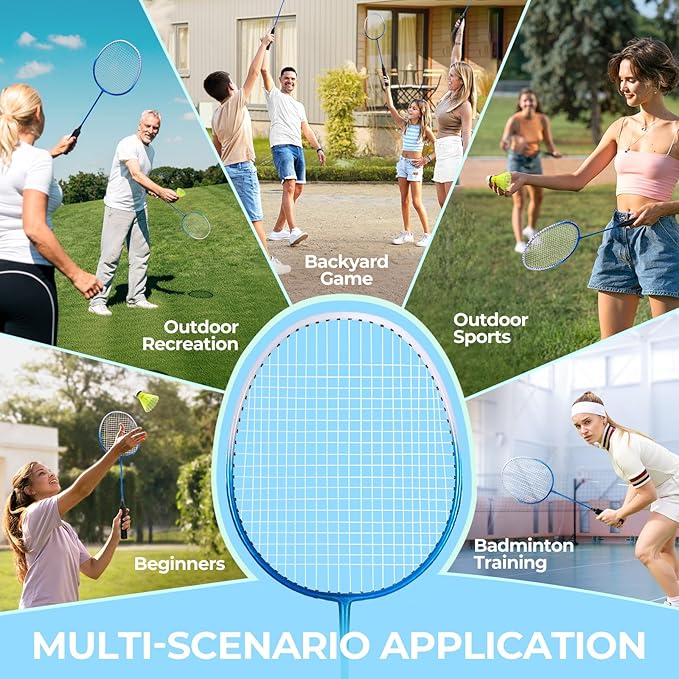 HIRALIY Badminton Rackets Set for Backyards, Lightweight Badminton Set of 2/4, Includ Rackets, Birdies, 1 Carrying Bag, Outdoor Games for Adults Family Kids Beginners