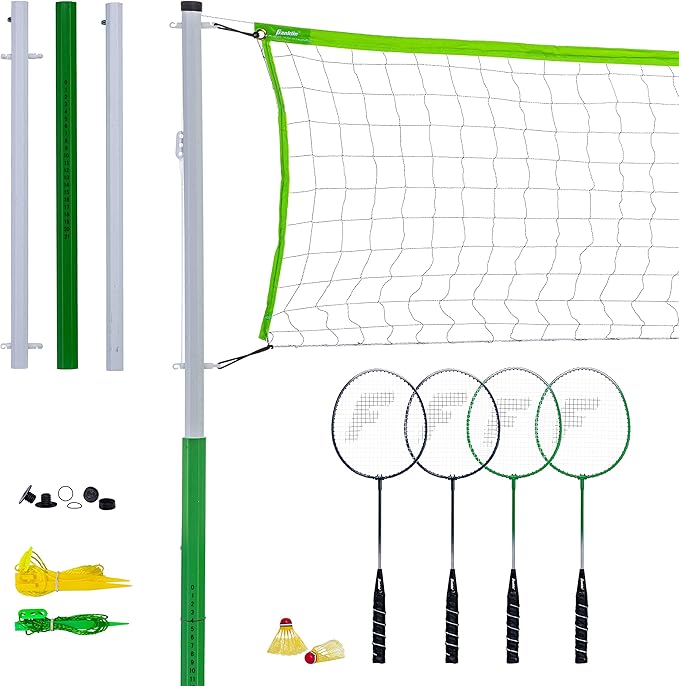 Franklin Sports Badminton Set - Portable Badminton Set - Adult and Kids Badminton Net - Perfect Backyard/Lawn Game - Includes 4 Badminton Racquets - Intermediate
