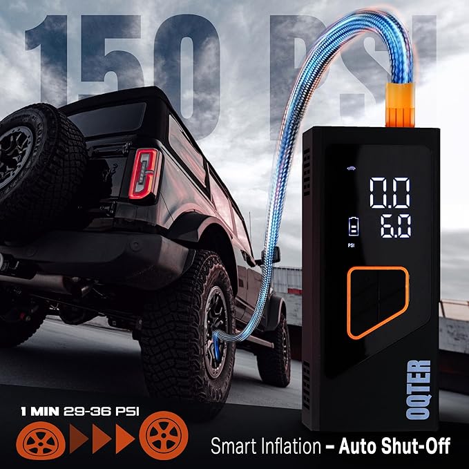 Tire Inflator Portable Air Compressor, 150PSI Portable Tire Inflator For Car, Air Pump for Car Tires with Tire Pressure Gauge Tools, 6000mAh Smart Pump Tire Inflator for Car, Motorcycle & Bike Pump