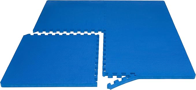 ProsourceFit Extra Thick Puzzle Exercise Mat , EVA Foam Interlocking Tiles for Protective, Cushioned Workout Flooring for Home and Gym Equipment, Blue - 1 inch - 24 Sq Ft - 6 Tiles