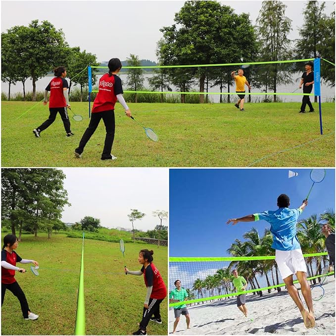 Zdgao Badminton Sets for Backyard, Portable Badminton Net with Tension Adjuster, Badminton Racket Set of 4, 3 Nylon Shuttlecocks, Boundary Line and Carry Bag for Backyard Beach Family Games