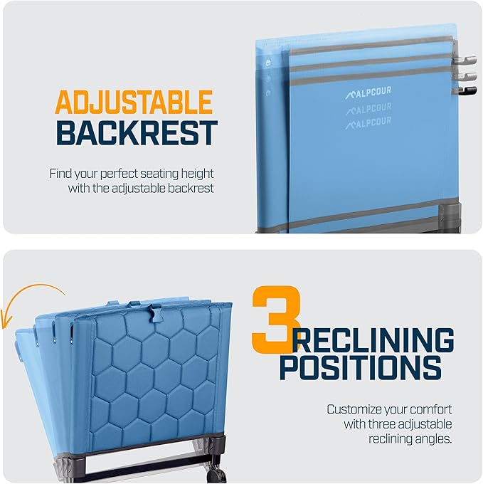 Extra Wide Folding Reclining Stadium Seat with Back Suppot for Bleachers, Bleacher Hooks, Thick Cushion, Cup Holder, Storage Pockets – Portable Chair for Kayak, Canoe, Paddle Board, Concerts, & Sports