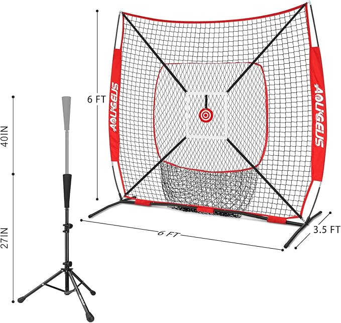 6'X6' Baseball Softball Practice Net,Pitching Net,Batting Net,with Bonus Strike Zone,Target and Bow Frame,for Hitting,Pitching,Catching