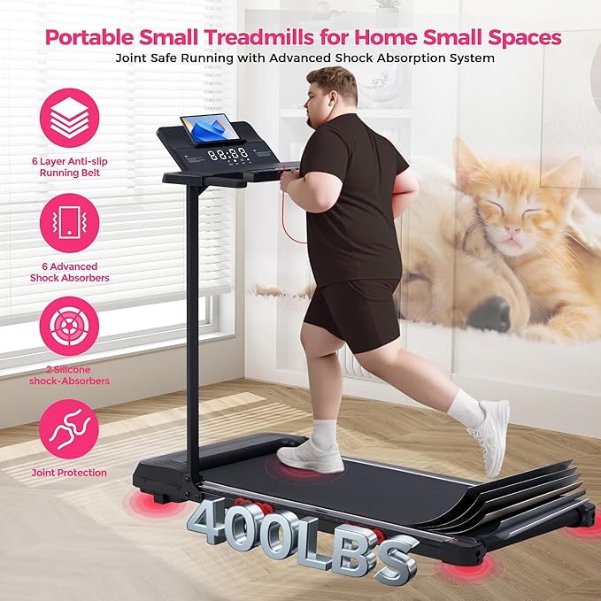 Portable Walking Pad Treadmill with Handle Bar, Foldable Folding Walking Pads Treadmills for Home with Handles