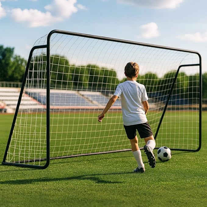 MOPHOTO 6x4/8x6/10x6.5/12x6/16x7ft Soccer Goals for Backyard, Foldable Steel Soccer Goal with 6 Cones, Weatherproof Soccer Goal for Teens/Adults Practice Training