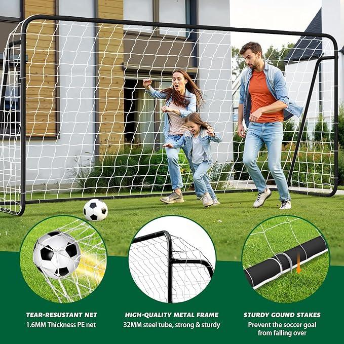NAIZEA Soccer Goal - 12x6FT/16x7FT/10x6FT/8x6FT/6x4FT Soccer Goals for Backyard - Metal Soccer Goals for Youth Adult - Multiple Sizes Colors - Perfect for Games Indoor Outdoor Practice