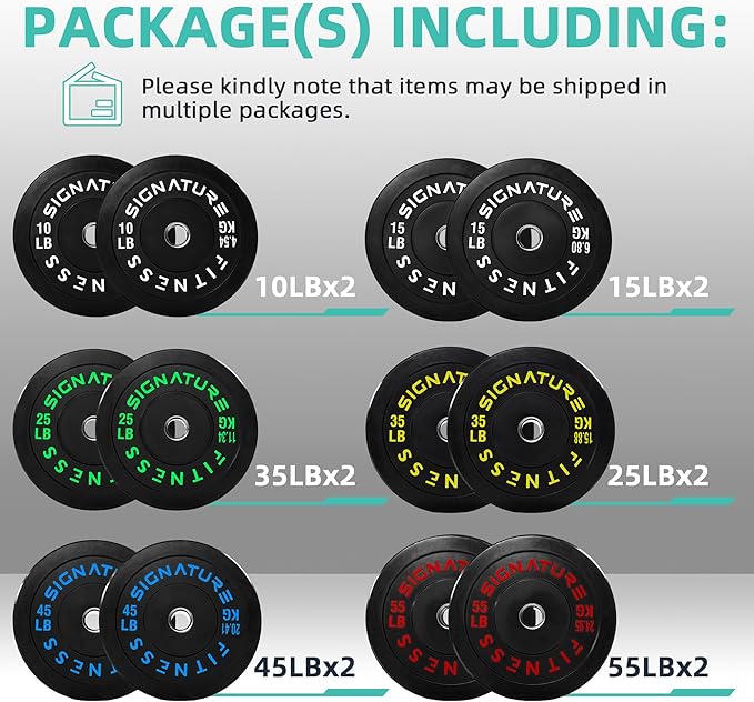 Olympic Bumper Plates Set, 2" Weight Plates for Strength Training & Weightlifting, Paris or Set or Set with Barbell, Multiple Options