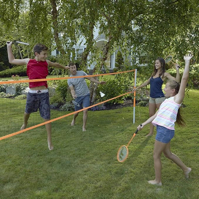 Franklin Sports Badminton Net + Rackets Set - Portable Backyard Badminton Set with (4) Rackers + (2) Birdies - Adult + Kids Set - Classic