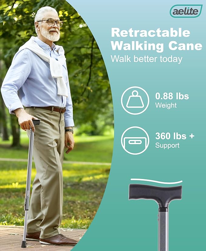 Aelite Walking Cane for Men and Women - Light, Durable, Retractable, Heavy Duty, Ergonomic Handle, High-Grade Aluminum Alloy, Canes for Seniors and Adults