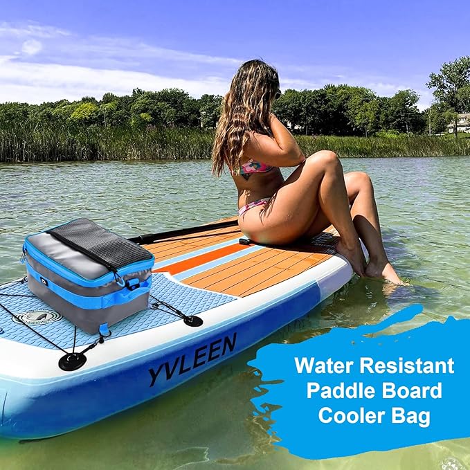 YVLEEN Waterproof Paddle Board Cooler, SUP Cooler Durable PVC Material Paddle Board Deck Bag with Mesh Top Pocket, Adjustable Straps, Super Capacity for Stand-Up Paddleboard and Kayak Accessories