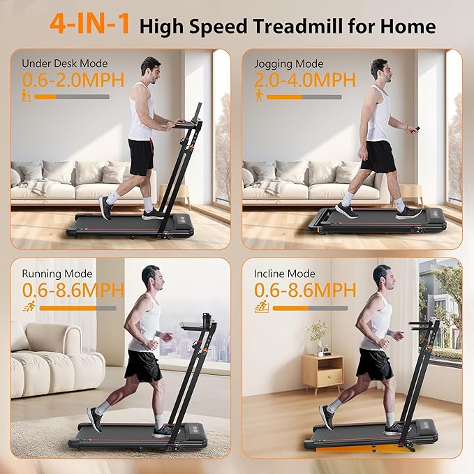 Walking Pad Treadmill with Desk Workstation, 3.0HP Under Desk Treadmills with 8% Incline Handle Bar, Foldable Portable Treadmill for Home Office, 300lbs Capacity, Remote Control, APP