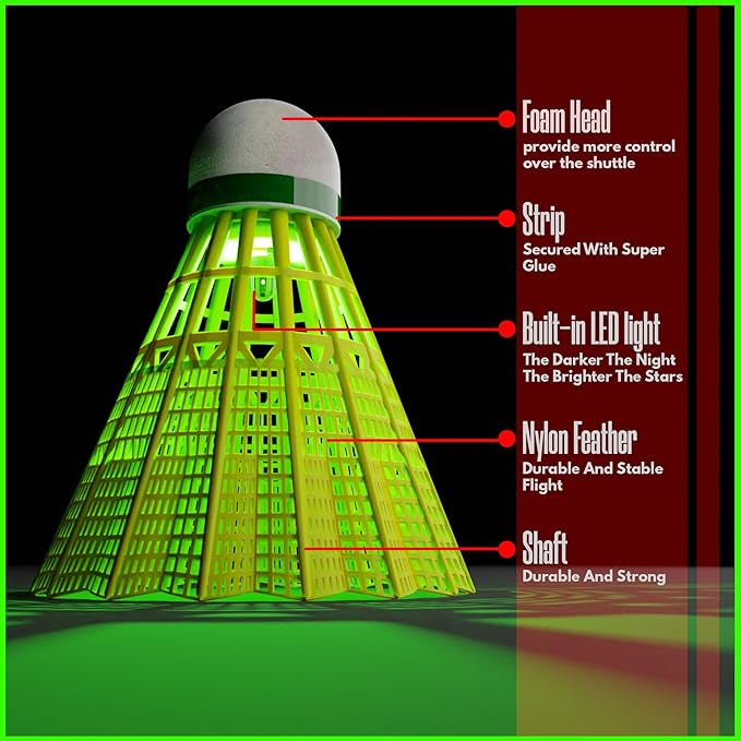 EAGLES LED Badminton Shuttlecocks - 5 or 11 Pack Lighting Birdies, Nylon Glow in The Dark Birdie Balls for Baseball Practice Plastic Light Up Birdies for Outdoor Indoor Sports