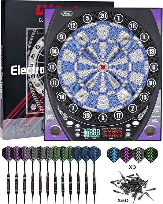Electronic Dart Board with Bright Score Display, Multiple Games, and Durable Design-Perfect for Family Fun and Competitions-Includes Soft Tip with 12 Darts