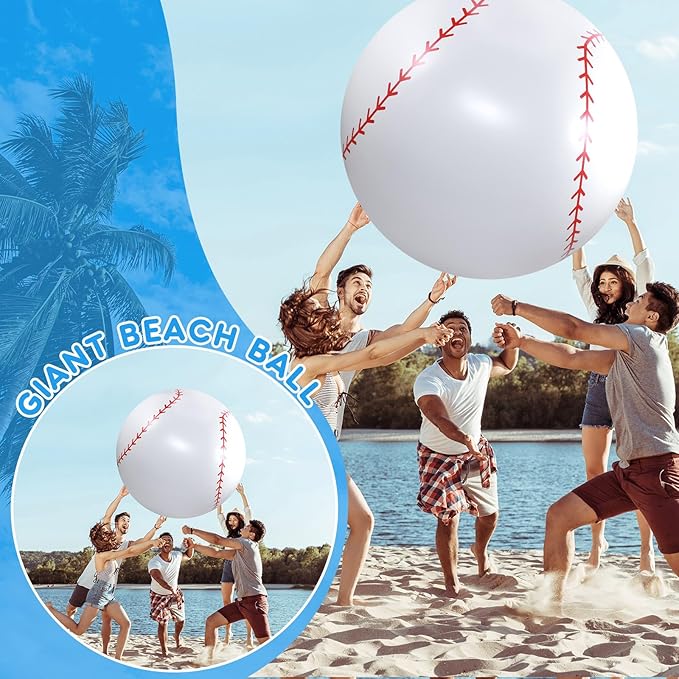 Lewtemi Giant Inflatable Sports Balls Large Inflatable Beach Ball Baseballs Soccer Rainbow Basketball Football for Sport Birthday Party Favor(2 Pcs,Soccer, Baseball,27 Inch)