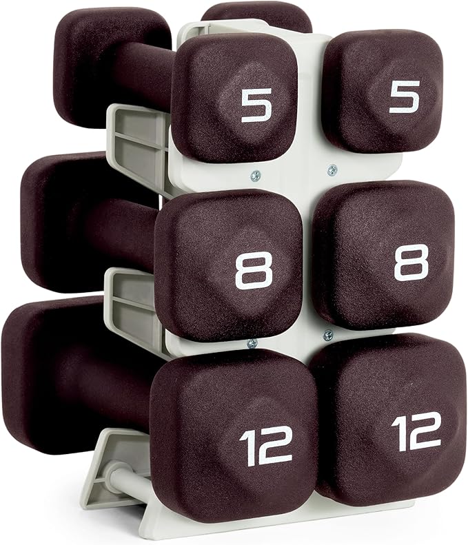 Tone Fitness Neoprene Dumbbell Set with Storage Rack – Non-Slip, Anti-Roll Hand Weights for Home Gym Workouts | 20 lb, 32 lb, & 50 lb Options