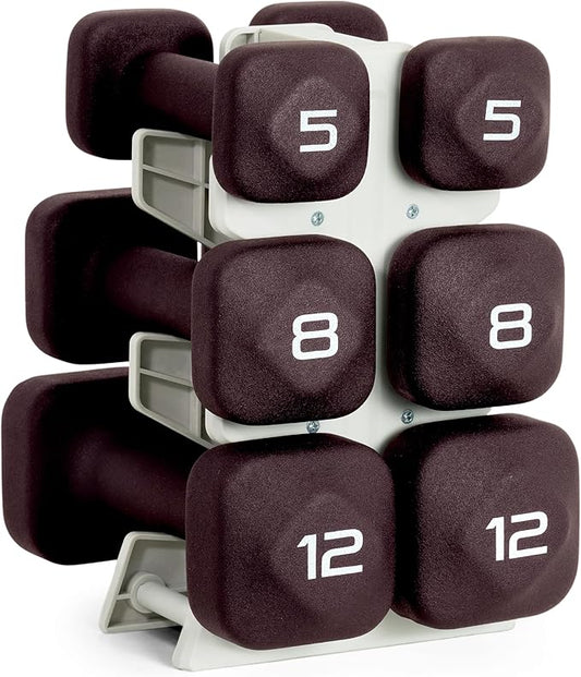 Tone Fitness Neoprene Dumbbell Set with Storage Rack – Non-Slip, Anti-Roll Hand Weights for Home Gym Workouts | 20 lb, 32 lb, & 50 lb Options