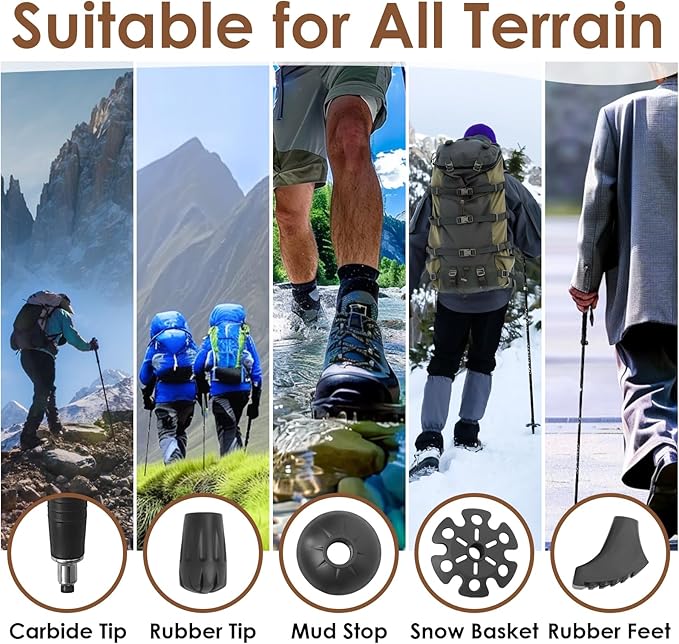 Hiking Poles Collapsible Trekking Poles, Lightweight Folding Walking Stick for Travel with EVA Handle, Walking Stick for Women Men, Adjustable Height, Set of 2