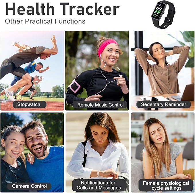 Fitness Tracker with Step Counter/Calories/Stopwatch, Activity Tracker, Health Tracker with Heart Rate Monitor, Sleep Tracker,1.47 Touch Color Screen, Pedometer Watch for Women Men