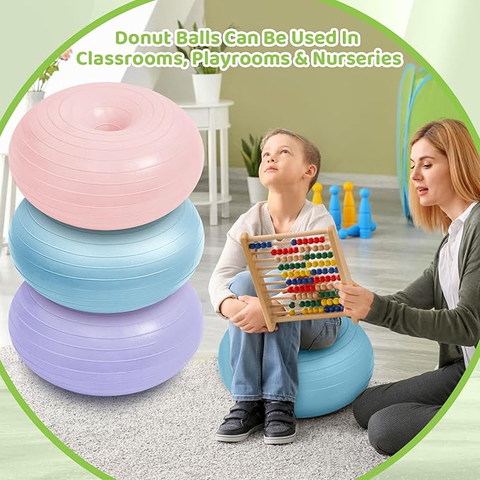 Lewtemi 6 Pcs Flexible Seating for Classroom Elementary 20 Inch Yoga Ball Chairs Large Inflatable Donut Exercise Ball Chair Stability Balance Trainer with Inflator for Kids Student(Macaron Color)