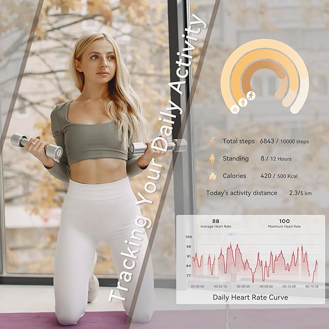 Health Smart Ring for Men Women, Fitness Tracker with Heart Rate/Blood Pressure/Blood Oxygen Monitor,Sleep Tracker,Pedometer, IP68 Waterproof Ring for iPhone&Android, No Subscription (Pink, Size8）