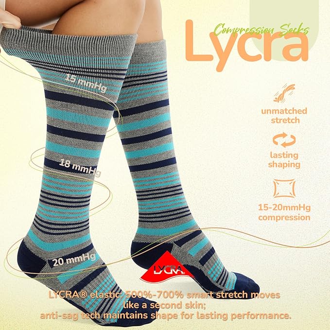 Merino Wool Compression Socks for Women Men, 15-20 mmHg, Soft & Breathable for Travel, Running, Pregnancy