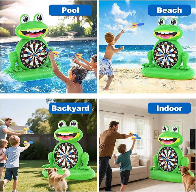 MOONTOY Pool Toys for Kids, Inflatable Frog Dart Board Game, Pool Games for Beach & Backyard, Summer Water Toys for Boys Girls Ages 6-12, Teens & Adults (Pump Included)