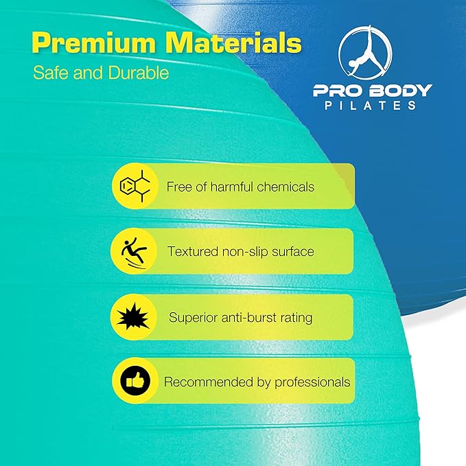 ProBody Pilates Yoga Ball Chair, Exercise Ball Chair with Base or Stand for Home Office Desk Sitting or Workout, 65cm Antiburst Balance & Stability Ball Seat, Large Gym Ball for Back, Abs