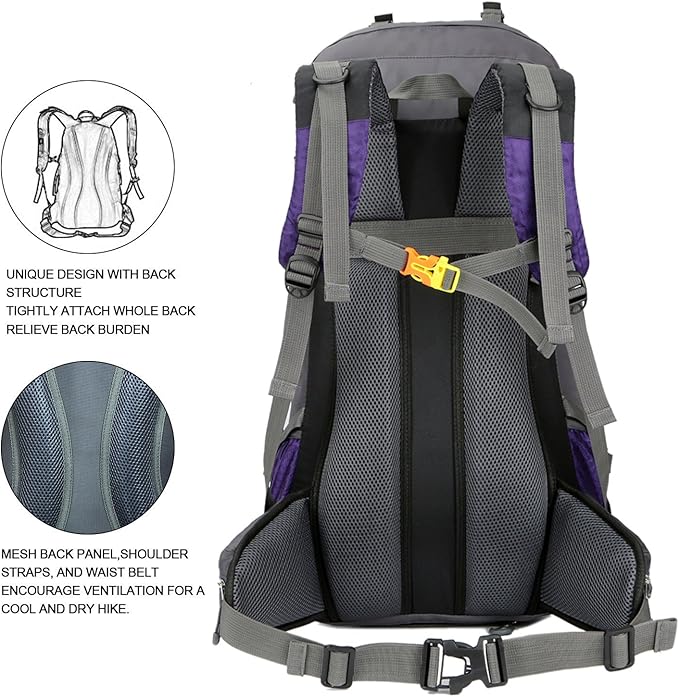 Bseash 60L Waterproof Hiking Camping Backpack with Rain Cover, Large Outdoor Sport Travel Daypack Rucksack for Climbing