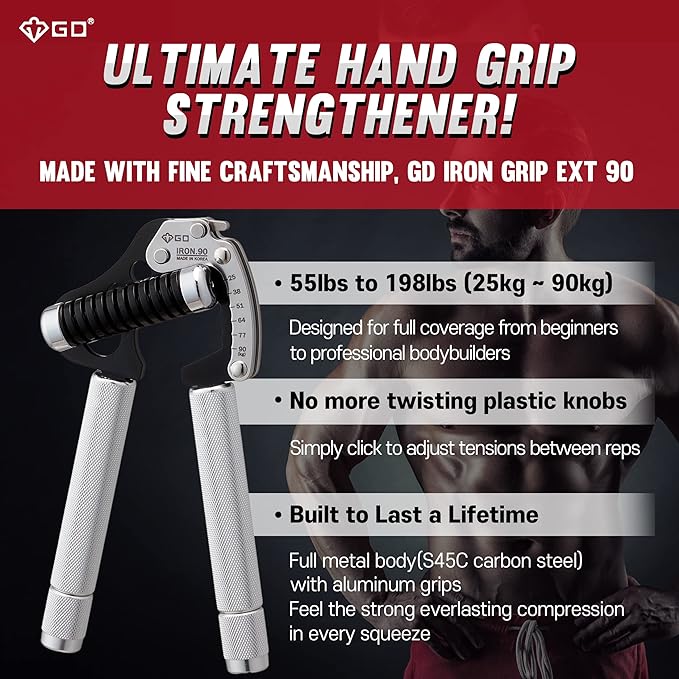 GD IRON GRIP Grip Strength Trainer Adjustable Hand Gripper Strengthener Hand Grip Exerciser Wrist Strengtheners Silent & Durable – Forearm, Finger & Hand Strength Training for Athletes, Climbers & Rehabilitation