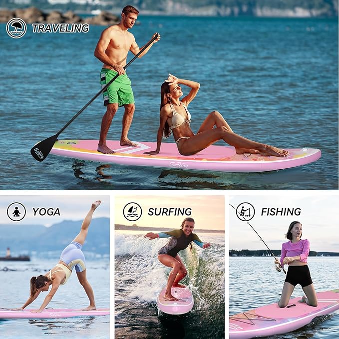 YUSING Inflatable Stand Up Paddle Board with Kayak Seat, Non-Slip Deck SUP Paddle Board with Premium Kayak, Portable Standing Boat for Youth & Adult