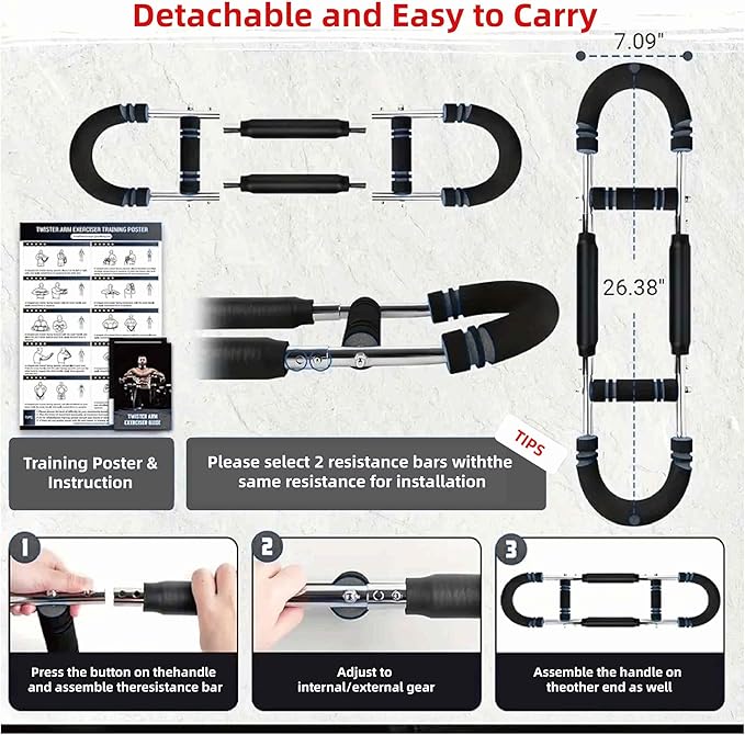 Twister Arm Trainer,Adjustable 40-220lb Chest Workout Equipment Power Twist Arm Trainer,Forearm Strengthener,Portable Twister Arm Workout for Home Fitness