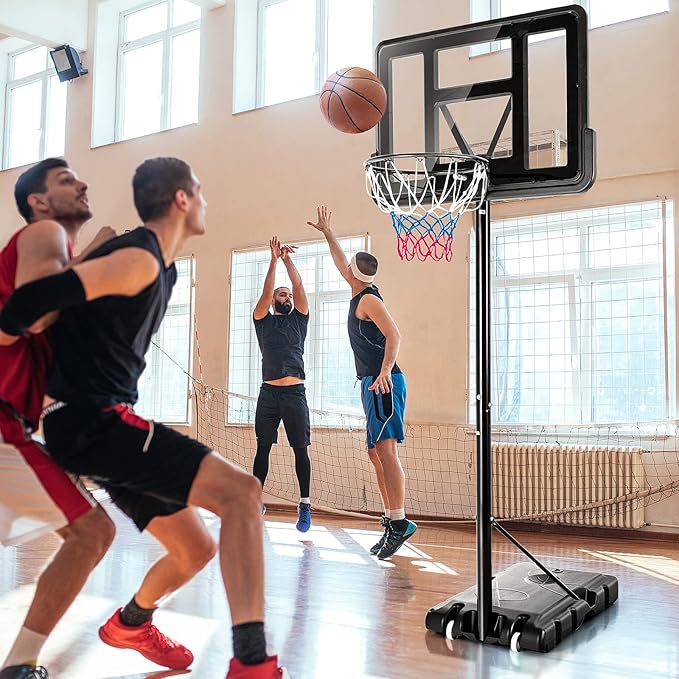 Giantex Portable Basketball Hoop Outdoor, 4.25-10ft Height Adjustable Basketball Goal System w/ 43.5" Shatterproof Backboard, Fillable Base, Indoor Basketball Hoop for Kids/Adults/Backyard/Driveway