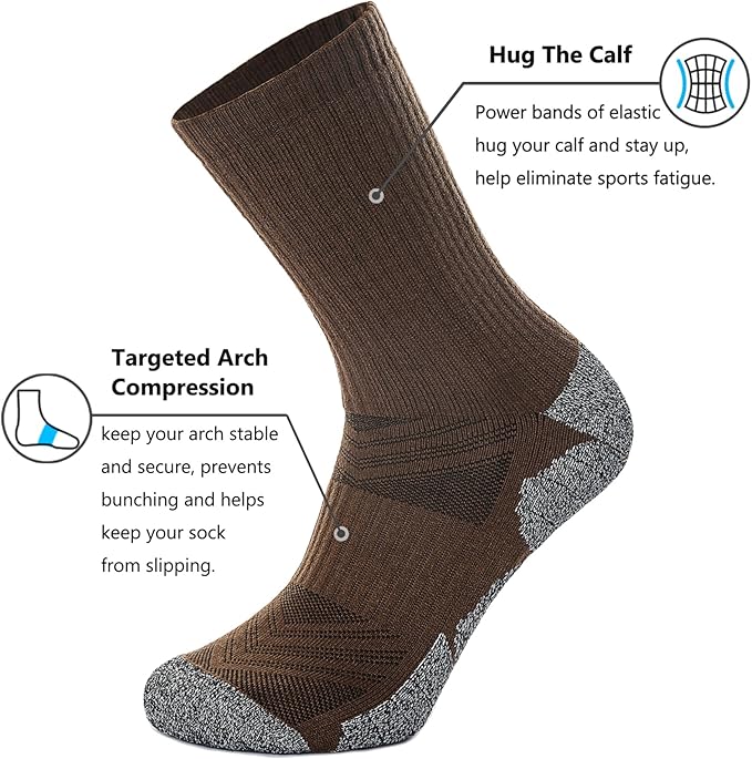 CWVLC Crew Hiking Socks, Cushion, Moisture Wicking, Arch Compression Boot Socks