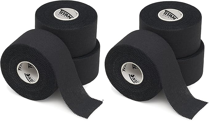Titan Athletics - Premium Quality Black Athletic Tape/Sports Tape - 1 1/2 Inch x 45 Feet Per Roll - 100 Percent Cotton with Zinc Oxide - Easy Tear Zig Zag Design. (Black, 6 Count (Pack of 1))