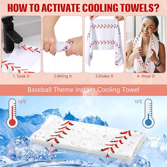 12 Pack Baseball Cooling Towels, Sports Towels with Bags, 40"x12" Breathable Chilly Towel, Microfiber Towel for Baseball Sport Team Gift