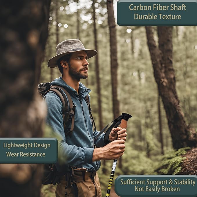 Carbon Fiber Trekking Poles, Lightweight Adjustable Hiking Poles with Cork Grips, Pair of 2 Walking Sticks Balance Support for Women and Men