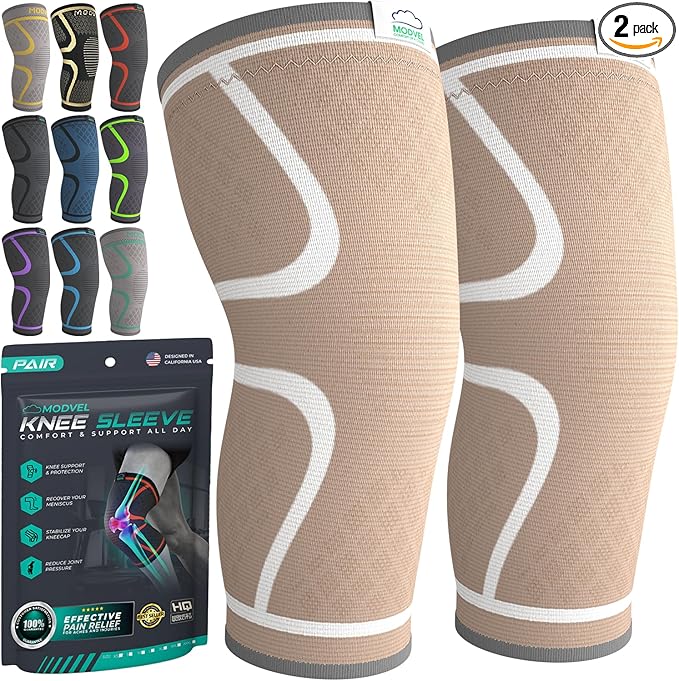 Modvel Compression Knee Brace for Women & Men, 2-Pack Knee Brace for Running Knee Pain, Knee Support Compression Sleeve, Workout Sports Knee Braces for Meniscus Tear, ACL & Arthritis Pain Relief