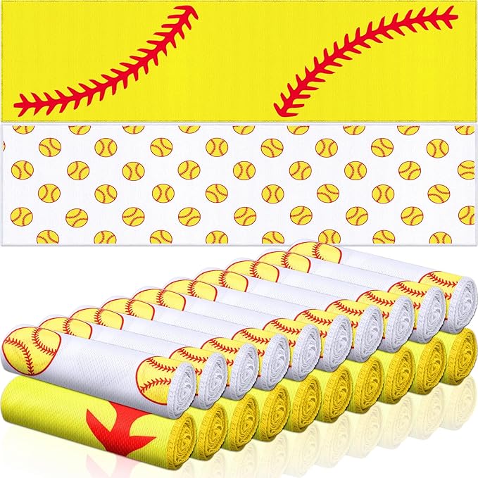 24 Pcs Sports Cooling Towels Baseball Basketball Softball 40 x 12 Inch Breathable Soccer Football Volleyball Microfiber Ice Towel Fast Drying for Sport Party Favors Team Gift(Yellow,Softball)
