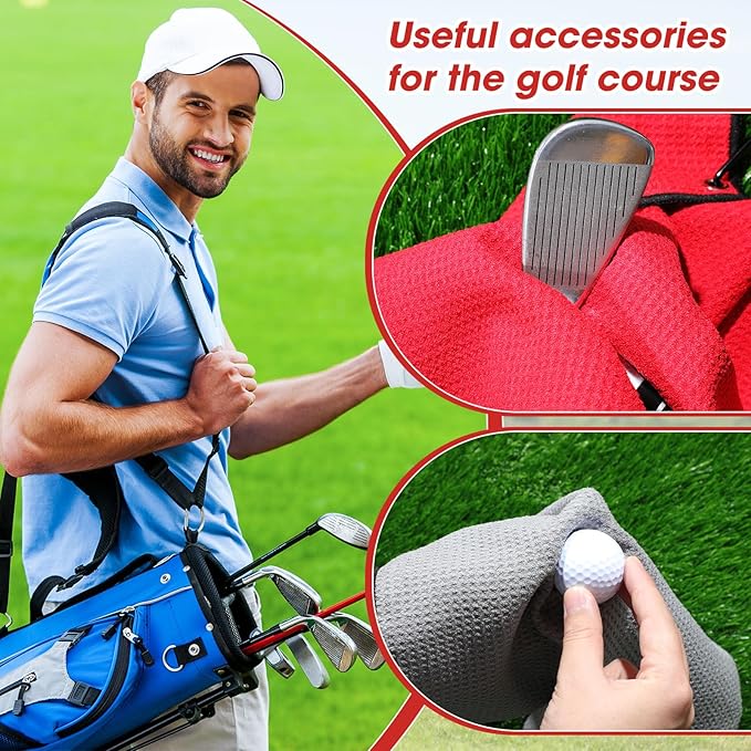 Batiyeer Golf Towels Bulk for Bags 16'' x 16'' Microfiber Waffle Pattern Golf Towel with Clipfor Mini Tournament, Club, Yoga, Fitness