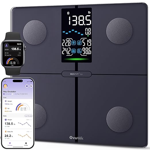 Ovutek Smart Scale for Body Weight, Professional Bathroom Digital Scale with BMI, Body Fat, Muscle Mass, Most Accurate to 0.05lb, Large Display High Accurate Body Composition Machine with Fitness App
